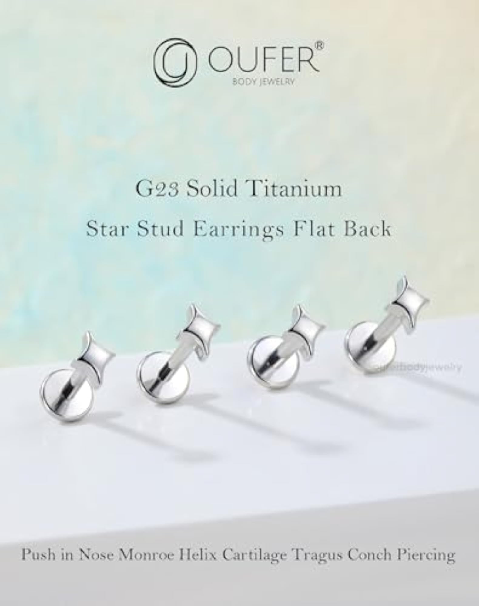 G23 Titanium Threadless Labret Studs, Flat Back Push Pin Earrings